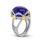 18K TWO-TONE GOLD DIAMOND RING WITH CABOCHON TANZANITE CENTER
