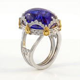 18K Two Tone Gold Diamond Cabochon Tanzanite Ring