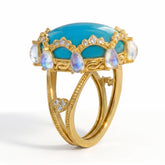 Happiness Turquoise Moonstone Diamond Crown Ring