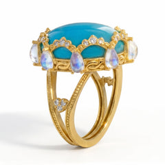 Happiness Turquoise Moonstone Diamond Crown Ring