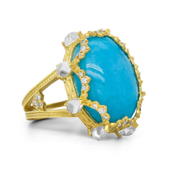 TURQUOISE RAINBOW MOONSTONES DIAMONDS RING