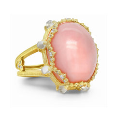 PINK OPAL RAINBOW MOONSTONES DIAMONDS RING