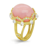 PINK OPAL RAINBOW MOONSTONES DIAMONDS RING