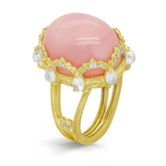 PINK OPAL RAINBOW MOONSTONES DIAMONDS RING