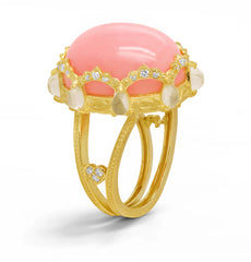 PINK OPAL RAINBOW MOONSTONES DIAMONDS RING