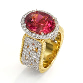 RUBELLITE 18K TWO-TONE GOLD DIAMONDS RING