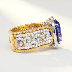 Tanzanite Two Tone Diamond Cocktail Ring