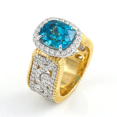 18K Two Tone Gold Blue Zircon Diamond Ring