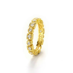 Stambolian Tic Tac Toe 18K Yellow Gold Diamond Stackable Band Ring Angled View