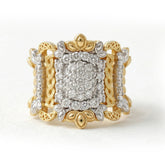 Stambolian Smile Wide 18K Two-Tone Gold Diamond Filigree Ring Front View