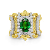SMILE WIDE 18K TWO TONE GOLD DIAMONDS TSAVORITE RING