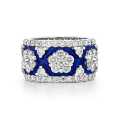COBALT BLUE ENAMEL 18K WHITE GOLD DIAMONDS BAND RING