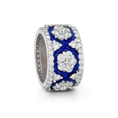 COBALT BLUE ENAMEL 18K WHITE GOLD DIAMONDS BAND RING