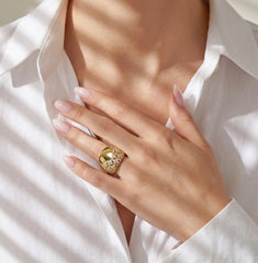 Stambolian Secret Garden 18K Gold Diamond Flower Dome Ring Angled View