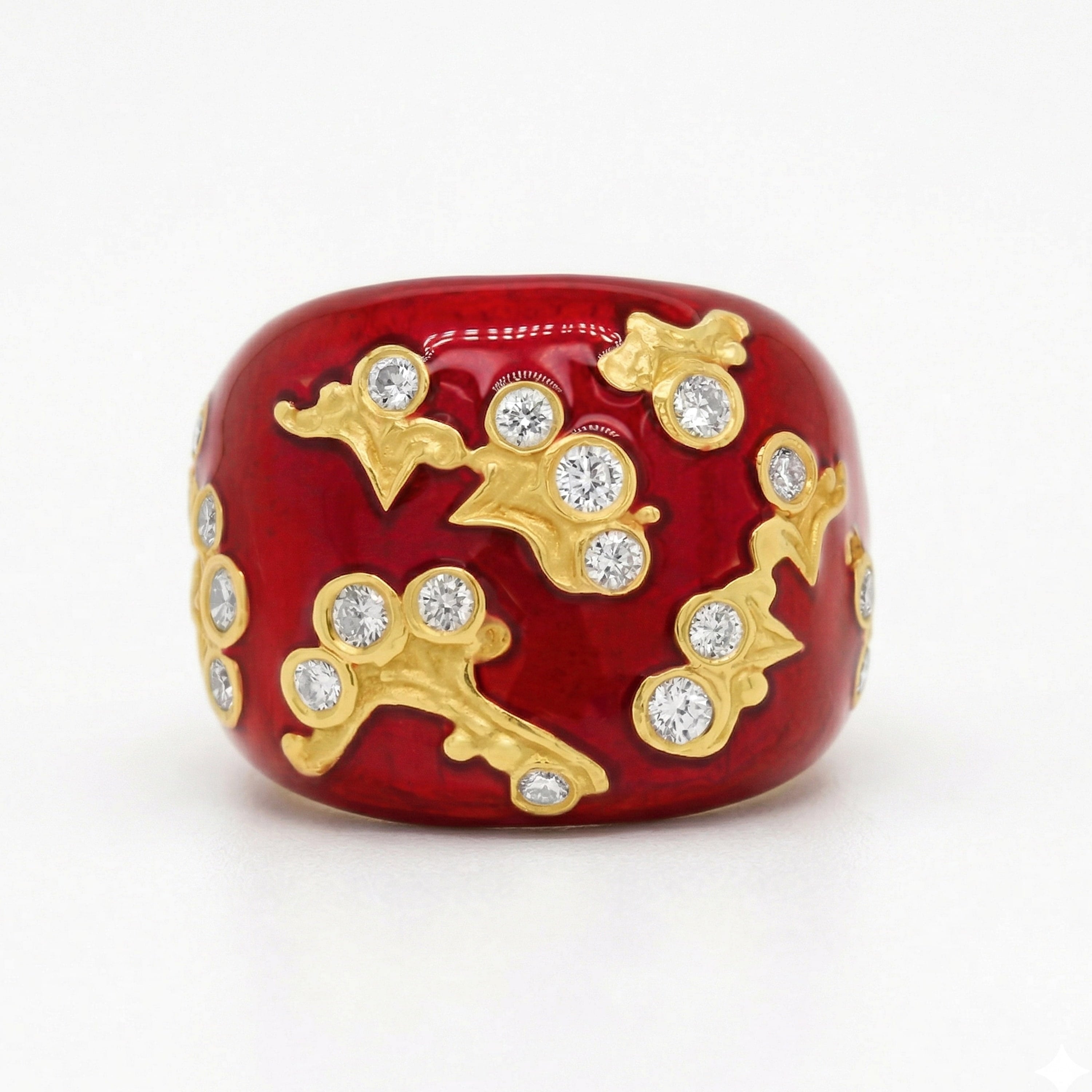 Stambolian Colors of Life 18K Gold Red Enamel Diamond Dome Ring Three-Quarter View