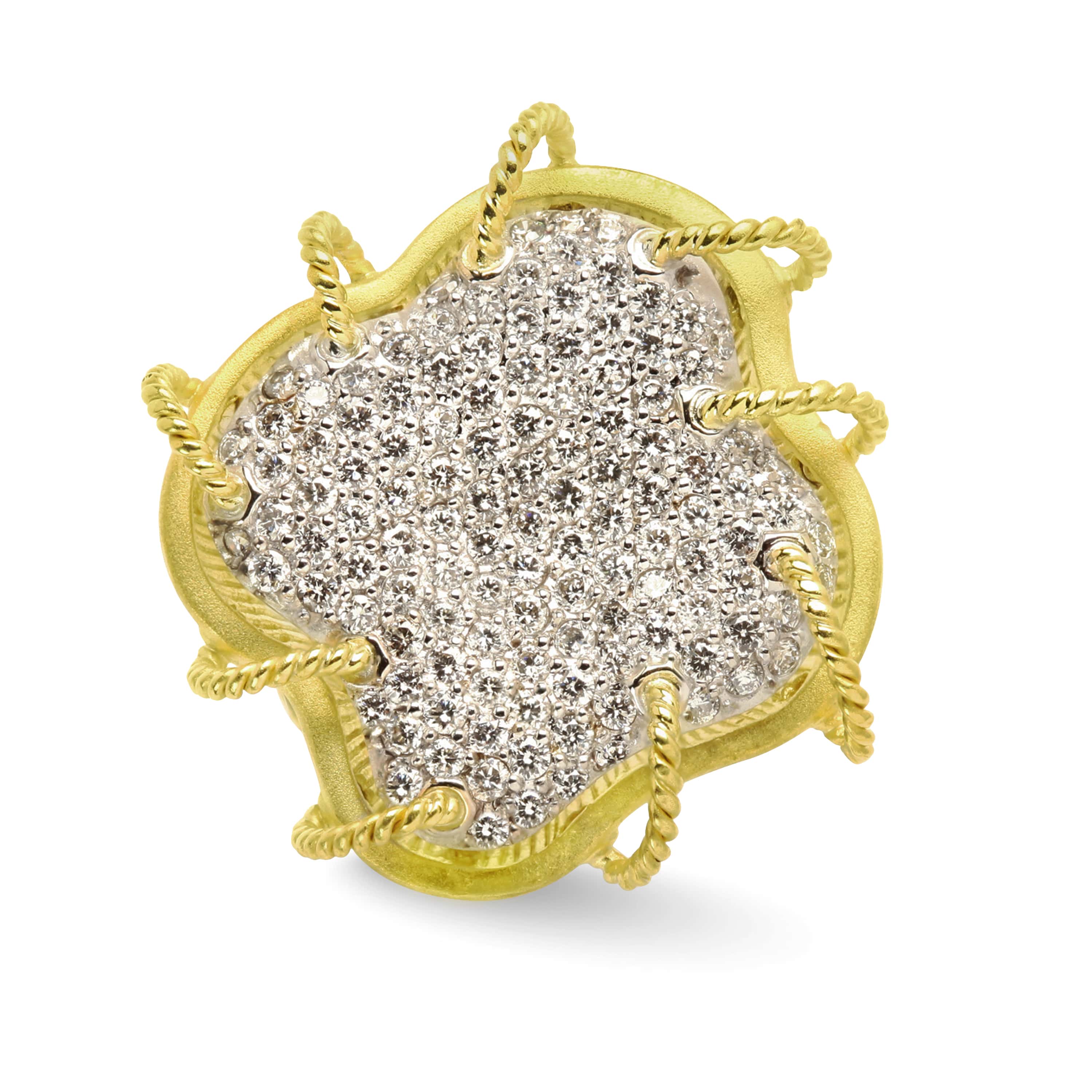 Stambolian Karizma 18K Two-Tone Gold Hand-Woven Diamond Ring Front View on White Background