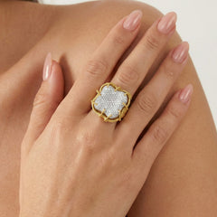 Stambolian Karizma 18K Two-Tone Gold Hand-Woven Diamond Ring Front View on White Background