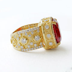 Cushion Cut Rubellite Diamond Filigree Ring
