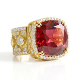 Cushion Cut Rubellite Diamond Filigree Ring