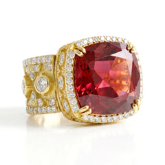 Cushion Cut Rubellite Diamond Filigree Ring