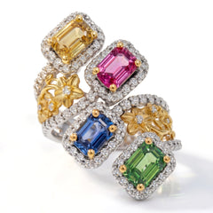 Mayflower Multi Color Sapphire Diamond Floral Ring