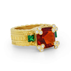 HAPPINESS RED AND TSAVORITE GARNET DIAMONDS RING