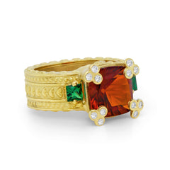 HAPPINESS RED AND TSAVORITE GARNET DIAMONDS RING