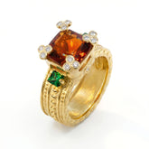 Happiness Red Garnet and Tsavorite Heart Engraved Ring