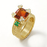 Happiness Red Garnet and Tsavorite Heart Engraved Ring