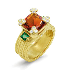 HAPPINESS RED AND TSAVORITE GARNET DIAMONDS RING