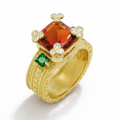 HAPPINESS RED AND TSAVORITE GARNET DIAMONDS RING