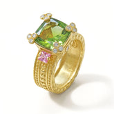 Happiness Peridot and Pink Sapphire Heart Engraved Ring