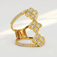 18K Gold Triple Diamond Cluster Wide Band Ring