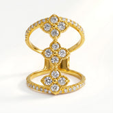 18K Gold Triple Diamond Cluster Wide Band Ring