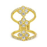 18K GOLD AND THREE DIAMOND CLUSTERS WIDE RING