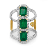 COLOMBIAN EMERALD 18K WHITE GOLD DIAMOND WIDE RING