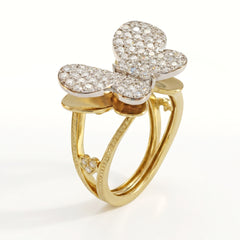 18K Two Tone Gold Diamond Butterfly Ring