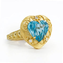 Candy Heart 18K Gold Blue Topaz Diamond Ring