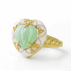 Candy Heart 18K Gold Chrysoprase White Enamel Ring
