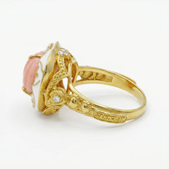Candy Heart 18K Gold Pink Opal White Enamel Ring