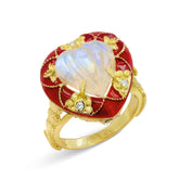 CANDY HEART RAINBOW MOONSTONE RED ENAMEL RING