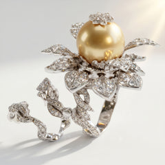 Yellow South Sea Pearl Diamond Floral Tremble Ring