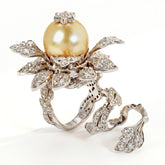 Yellow South Sea Pearl Diamond Floral Tremble Ring