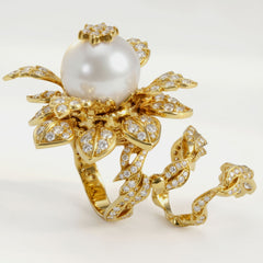 South Sea Pearl Diamond Floral Tremble Ring