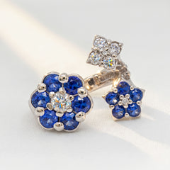 Three Cluster Blue Sapphire Diamond Bypass Ring