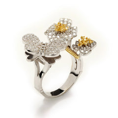 ENCHANTED GARDEN 18K GOLD DIAMONDS BUTTERFLY AND FLOWERS RING