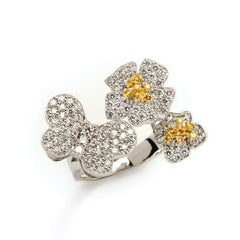 ENCHANTED GARDEN 18K GOLD DIAMONDS BUTTERFLY AND FLOWERS RING