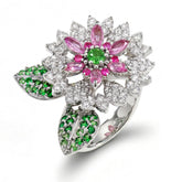 Stambolian Blooming Orchid 18K Gold Pink Sapphire Tsavorite Diamond Ring Front View