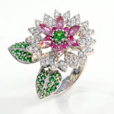 Blooming Orchid Pink Sapphire Tsavorite Diamond Ring