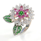 Blooming Orchid Pink Sapphire Tsavorite Diamond Ring